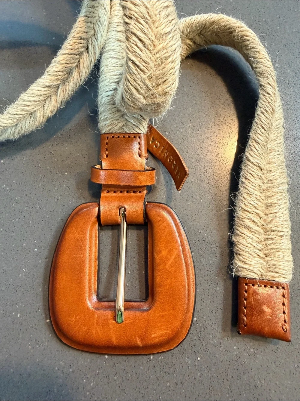 Veronica Beard Adalyn Rope Leather Belt Dark Natural Large